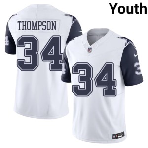 Cowboys Youth #34 Embroidery Jalen Thompson Color Rush White Jersey 916415-689