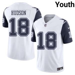 Dallas Official Youth #18 White Color Rush Jordan Hudson Jerseys 798638-973